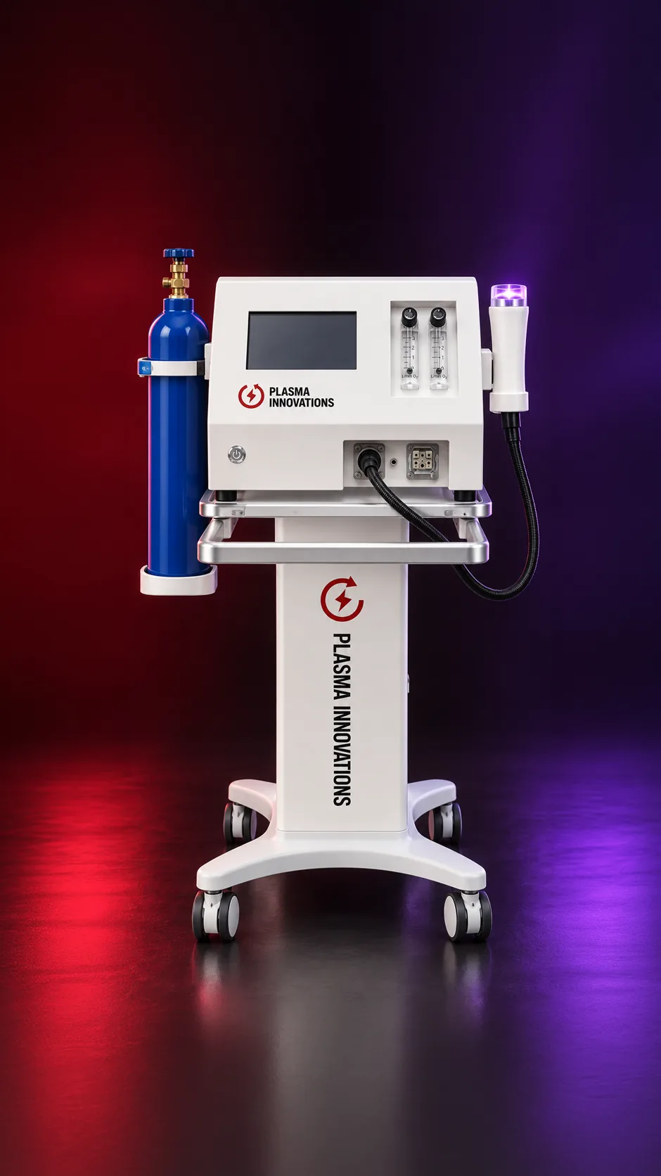 เครื่อง Cold Plasma Skin & Surface Treatment System บนฐานล้อ พร้อมหัวประยุกต์แบบมือถือและถังแก๊ส